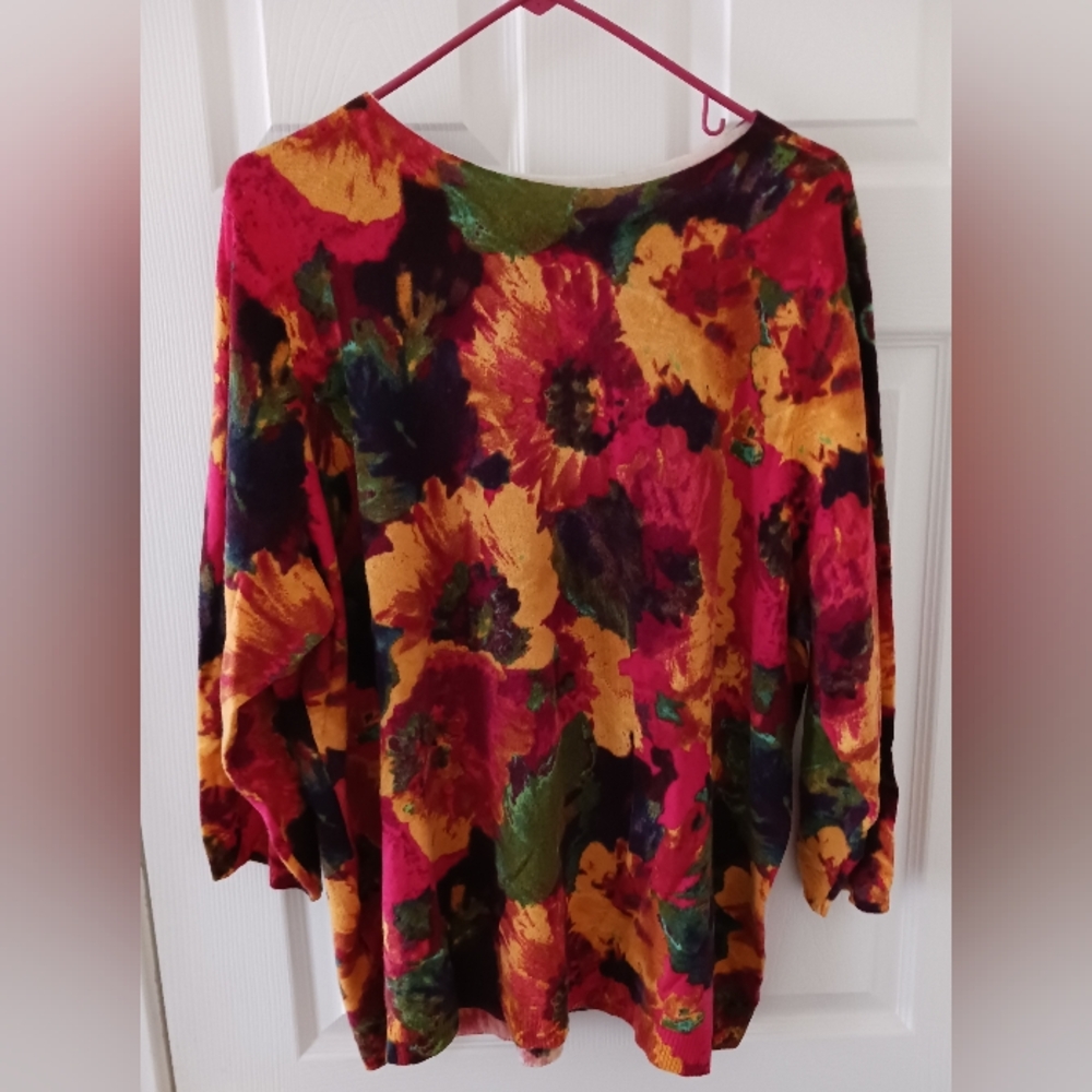 NWT Talbots 100% Cashmere Audrey Orange Yellow Floral Scoop Neck Pullover 3X